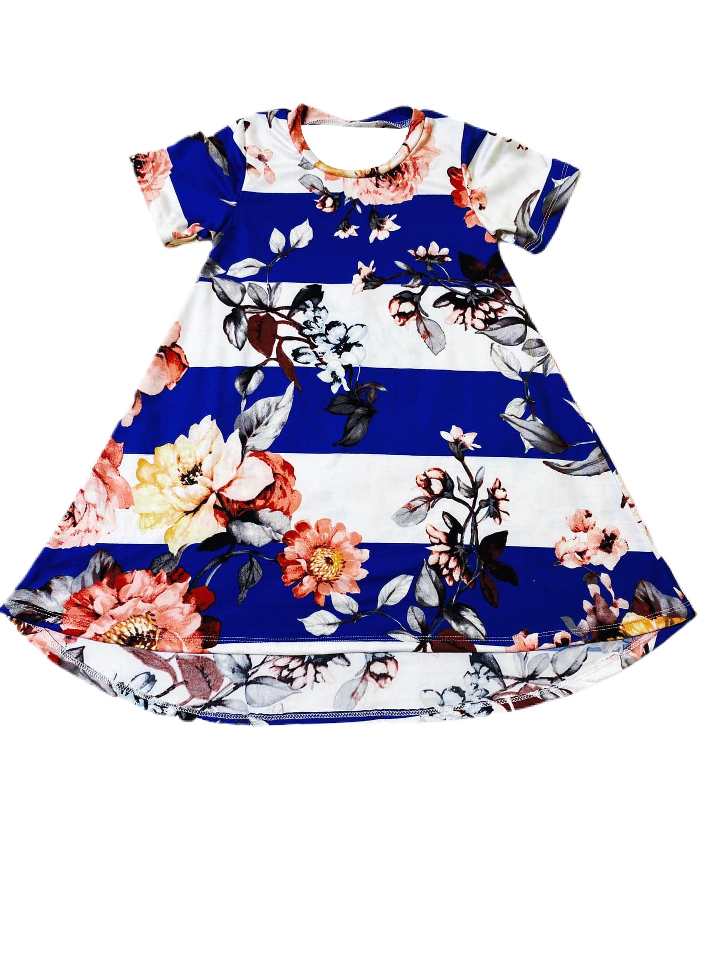 (Pre-order)GSD3113 Flowers Stripes Print Girls Summer Knee Length Dress
