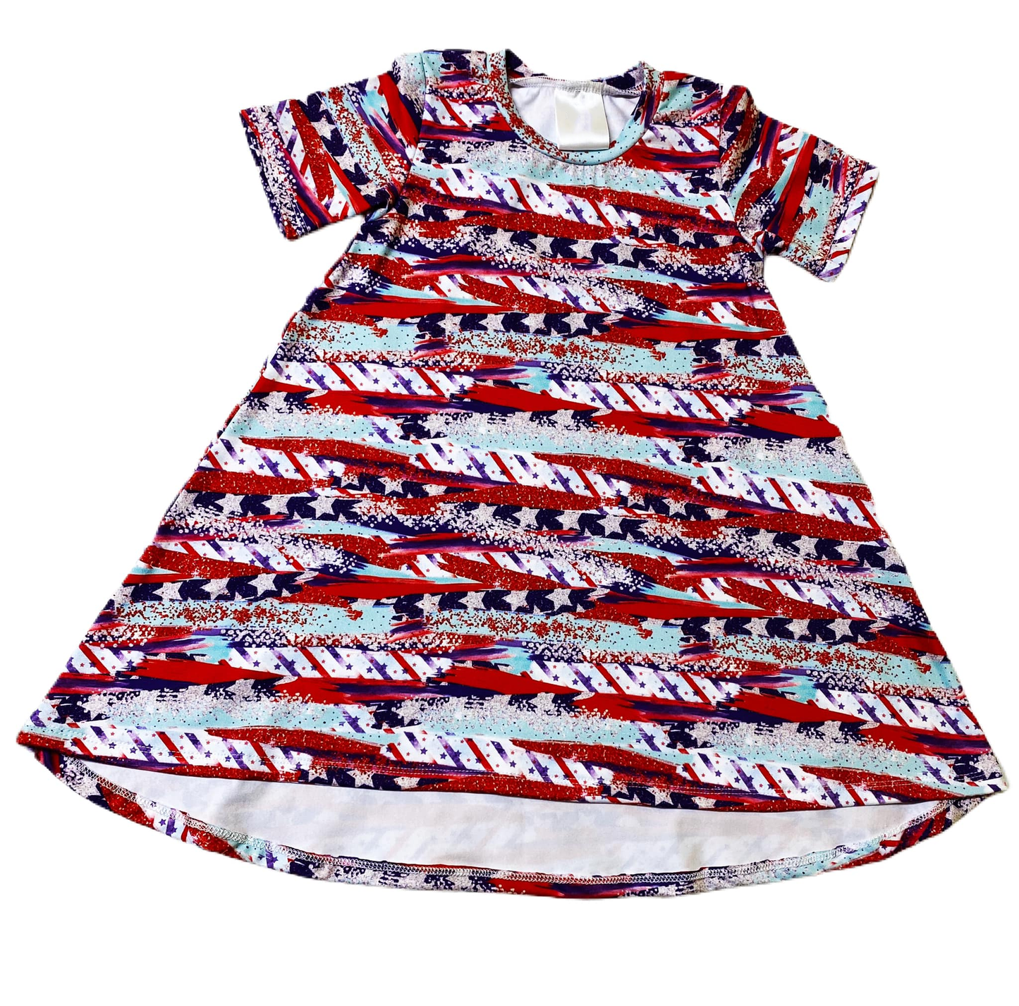 (Pre-order)GSD3114 Stars Stripes Print Girls 4th of July Knee Length Dress