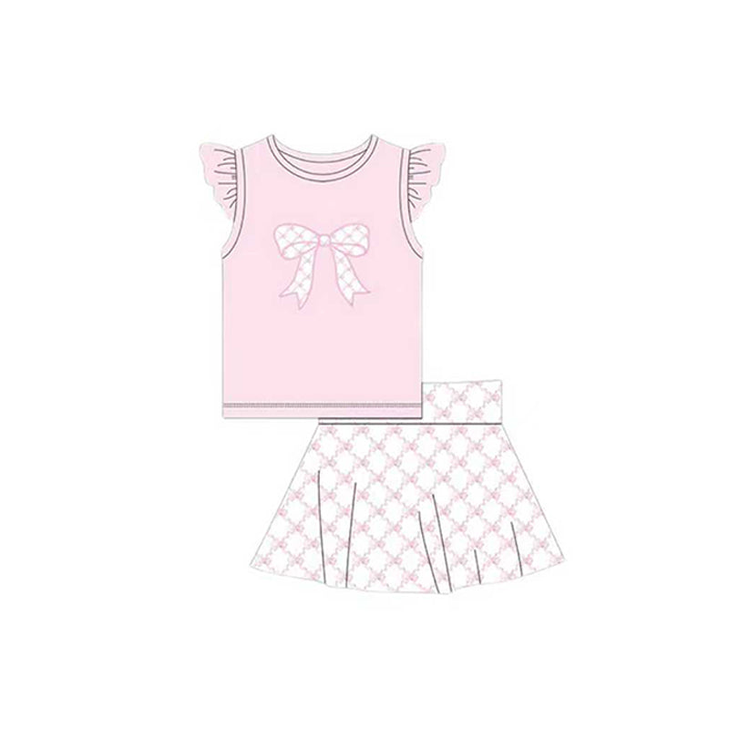 (Pre-order)GSD3133 Pink Top Bows Skirts Girls Summer Clothes Set