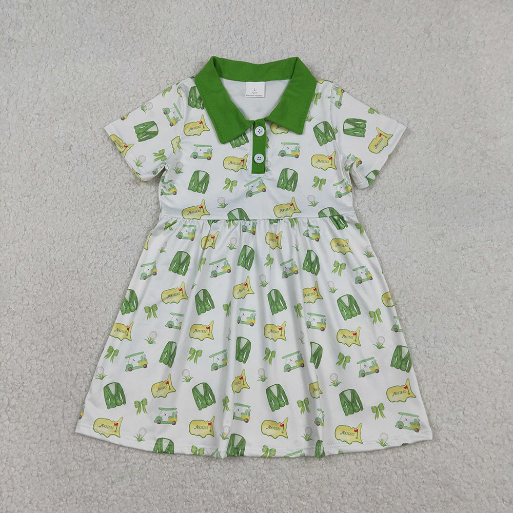 GSD3141 Golf Truck Print Girls Summer Knee Length Dress