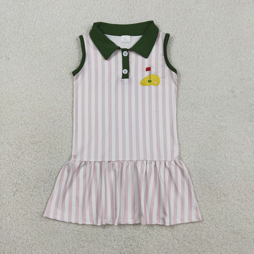 GSD3142 Golf Pink Stripes Print Girls Summer Knee Length Dress