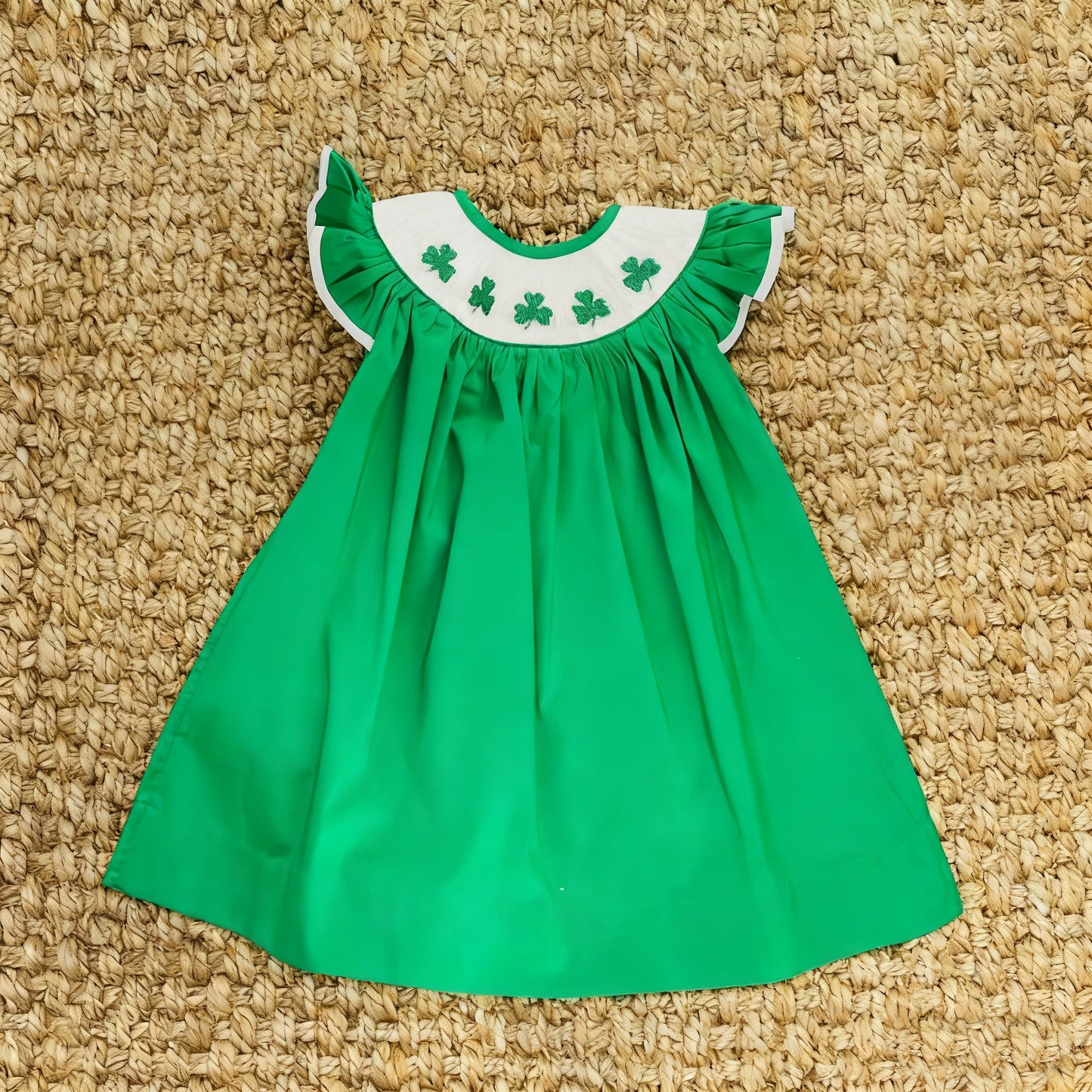 (Pre-order)GSD3222 Leaf Green Print Girls St. Patrick's Day Knee Length Dress
