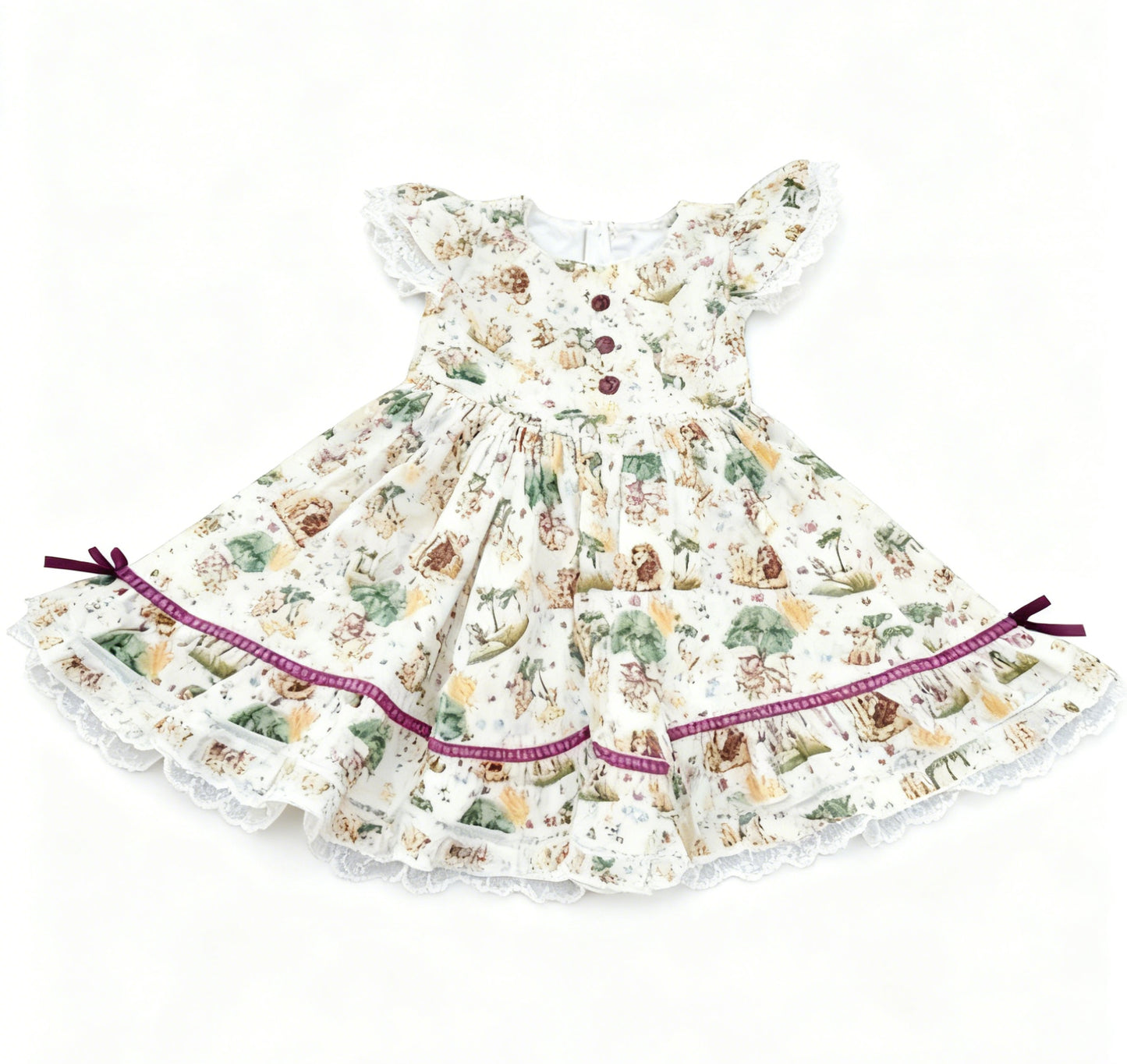 (Pre-order)GSD3223 Cartoon Lion Animals Print Girls Summer Knee Length Dress