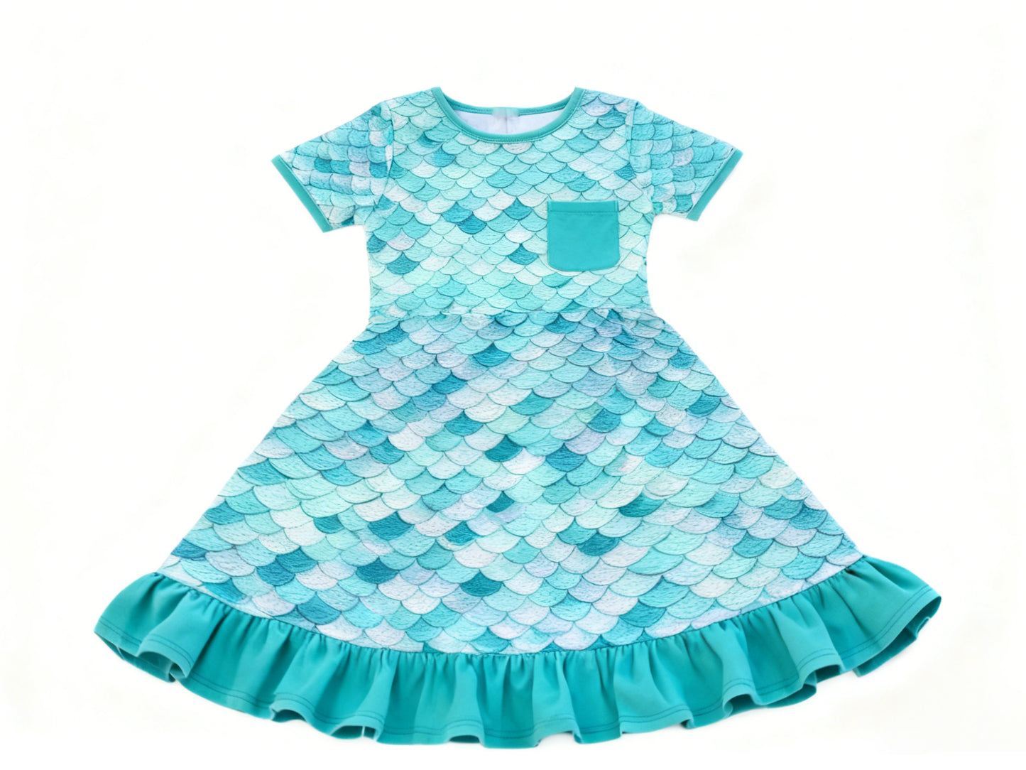 (Pre-order)GSD3236 Blue Scales Print Girls Summer Knee Length Dress
