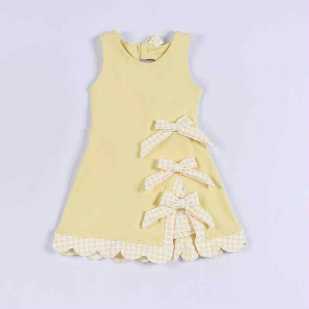 (Pre-order)GSD3318 Yellow Color Bows Girls Summer Knee Length Yoga Dress