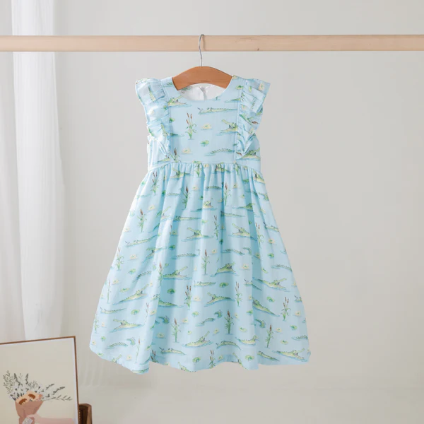 (Pre-order)GSD3367 Crocodile Print Girls Summer Knee Length Dress
