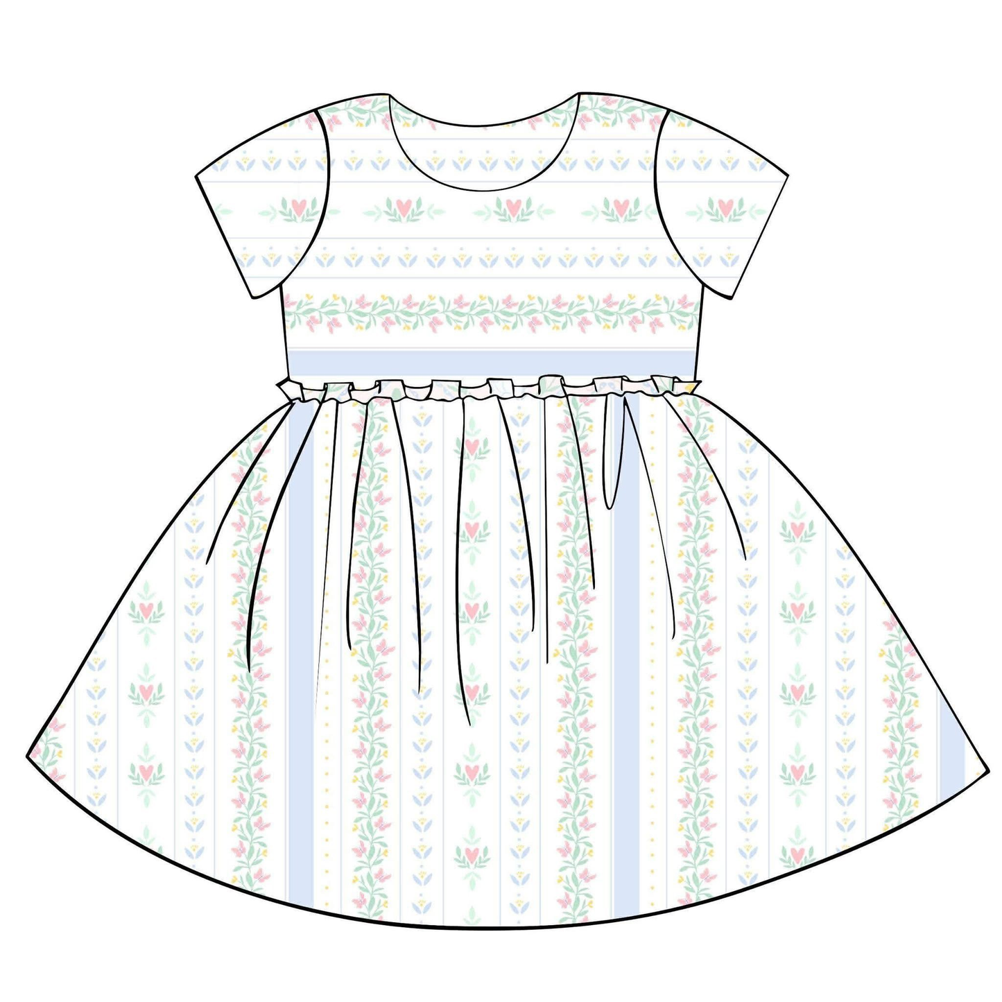 (Pre-order)GSD3400 Small Flowers Print Girls Summer Knee Length Dress