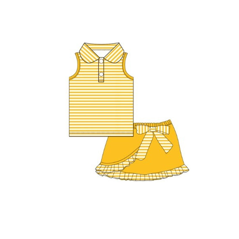 (Pre-order)GSD3407 Stripes Top Yellow Skirts Girls Summer Clothes Set