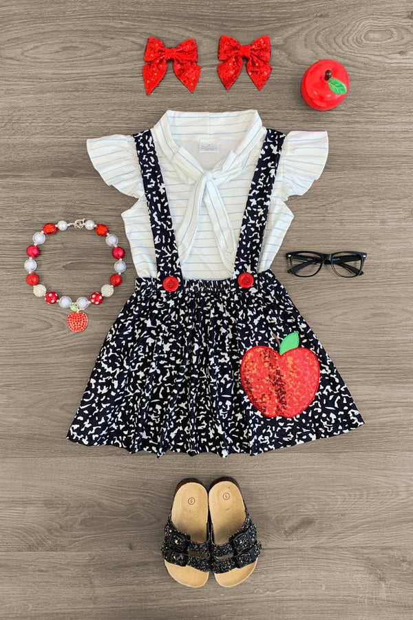 (Pre-order)GSD3435 Stripes Top Apple Skirts Girls Back to School Clothes Set