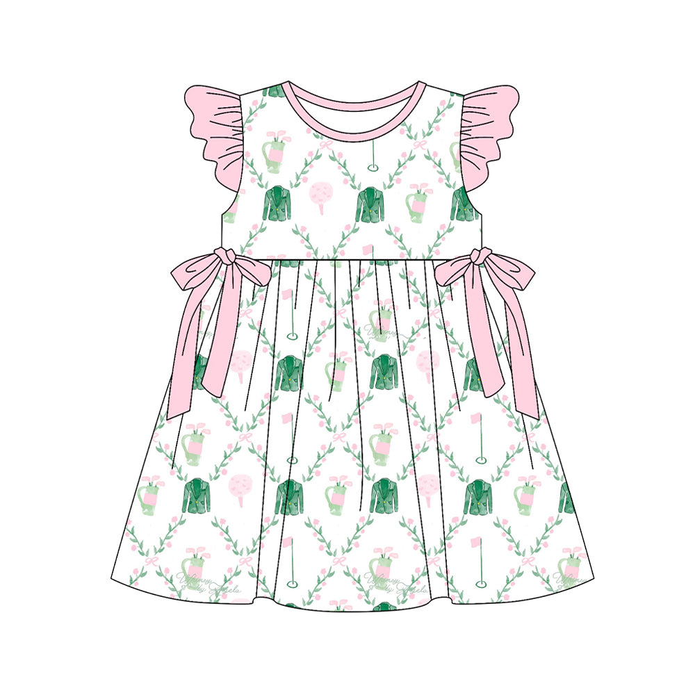 (Pre-order)GSD3464 Golf Pink Print Girls Summer Knee Length Dress