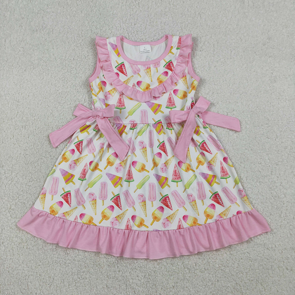 GSD3470 Popsicle Pink Print Girls Summer Knee Length Dress