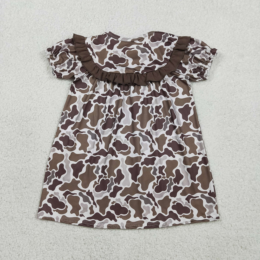 GSD3526 DADDY'S GIRL Brown Camo Print Girls Summer Knee Length Dress