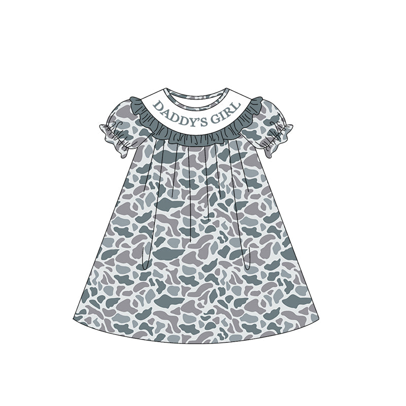 (Pre-order)GSD3541 DADDY'S GIRL Grey Camo Print Girls Summer Knee Length Dress