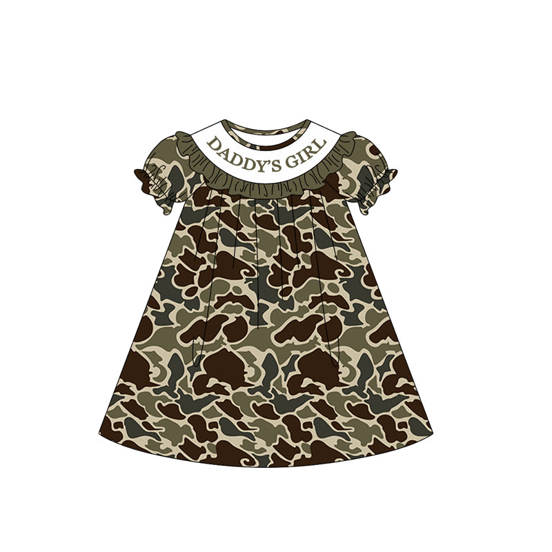 (Pre-order)GSD3546 DADDY'S GIRL Dark Brown Camo Print Girls Summer Knee Length Dress