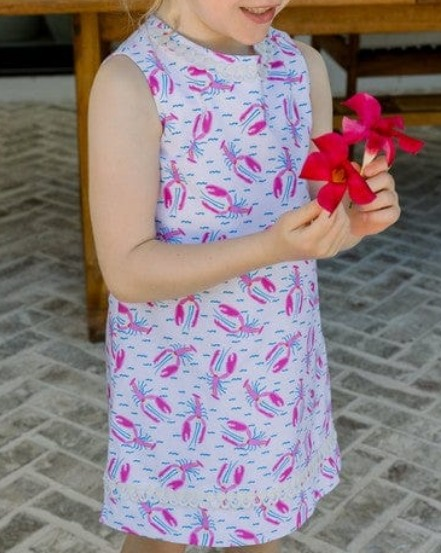 (Pre-order)GSD3556 Crayfish Print Girls Summer Knee Length Dress