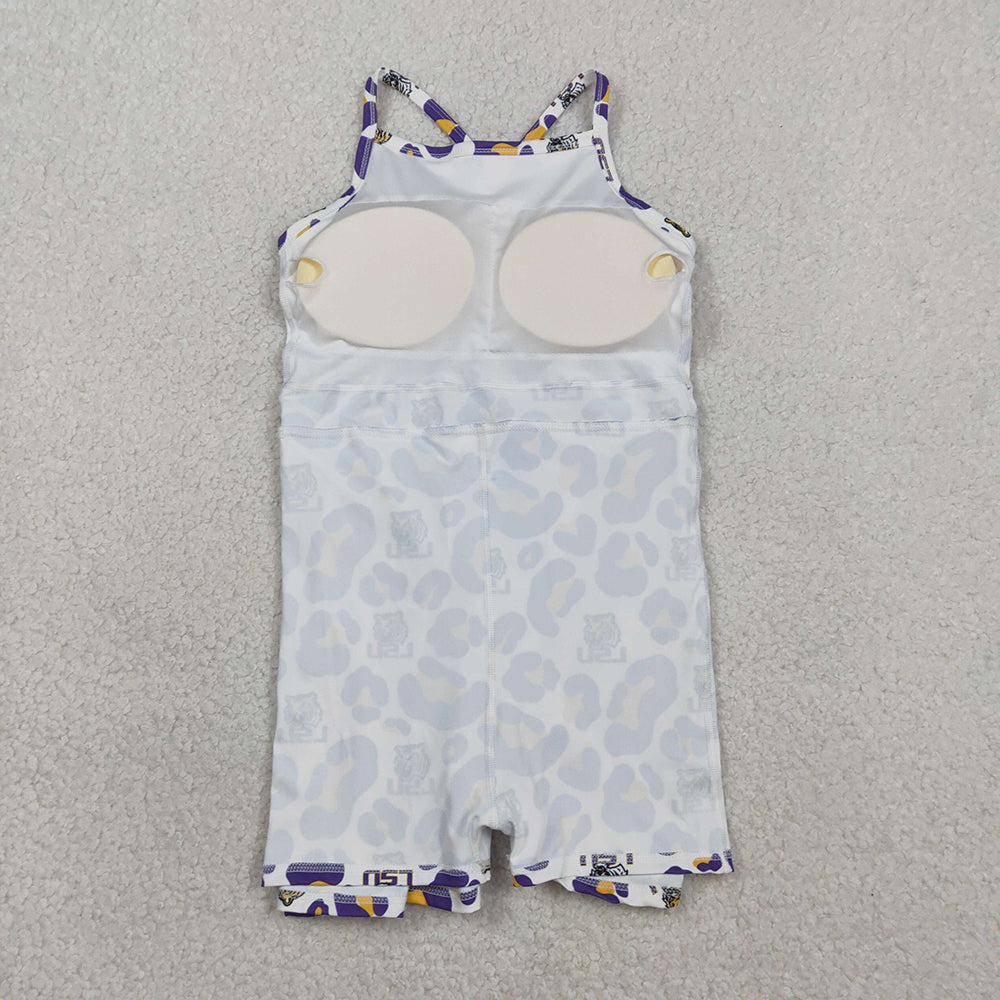 GSD3639 Team's LSU Tigers Leopard Print Girls Summer Knee Length Yoga Dress