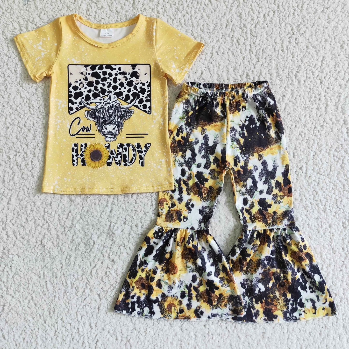8 Colors Highland Cow Western Print Bell Pants Girls Clothes Set
