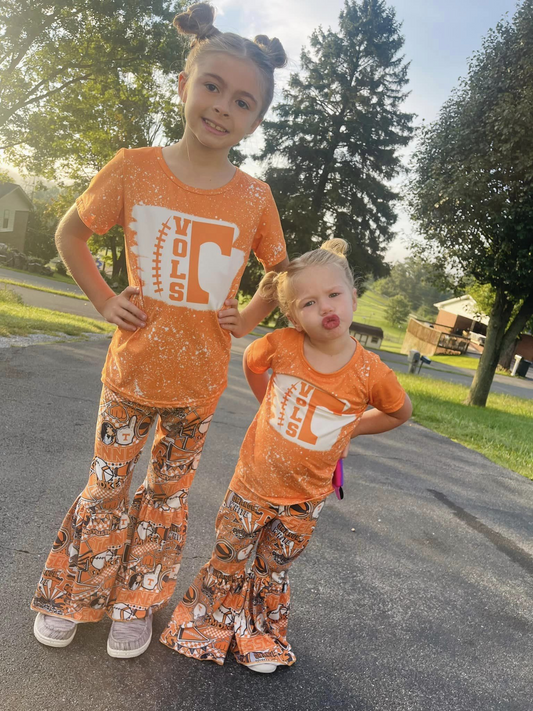 Girls ORANGE short sleeve bell pants outfit  GSPO0241