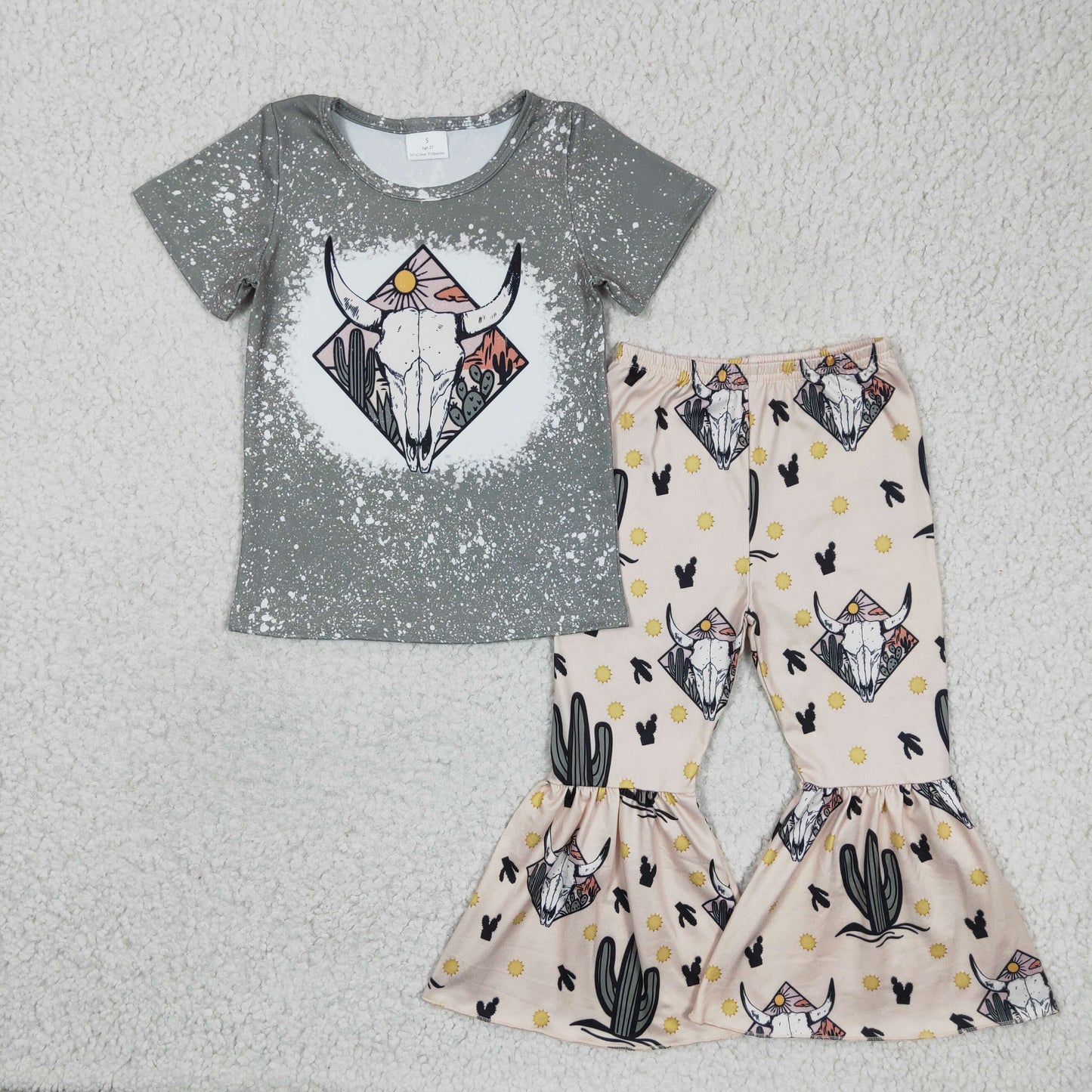 7 Colors Cow Skull Western Print Bell Pants Girls Clothes Set