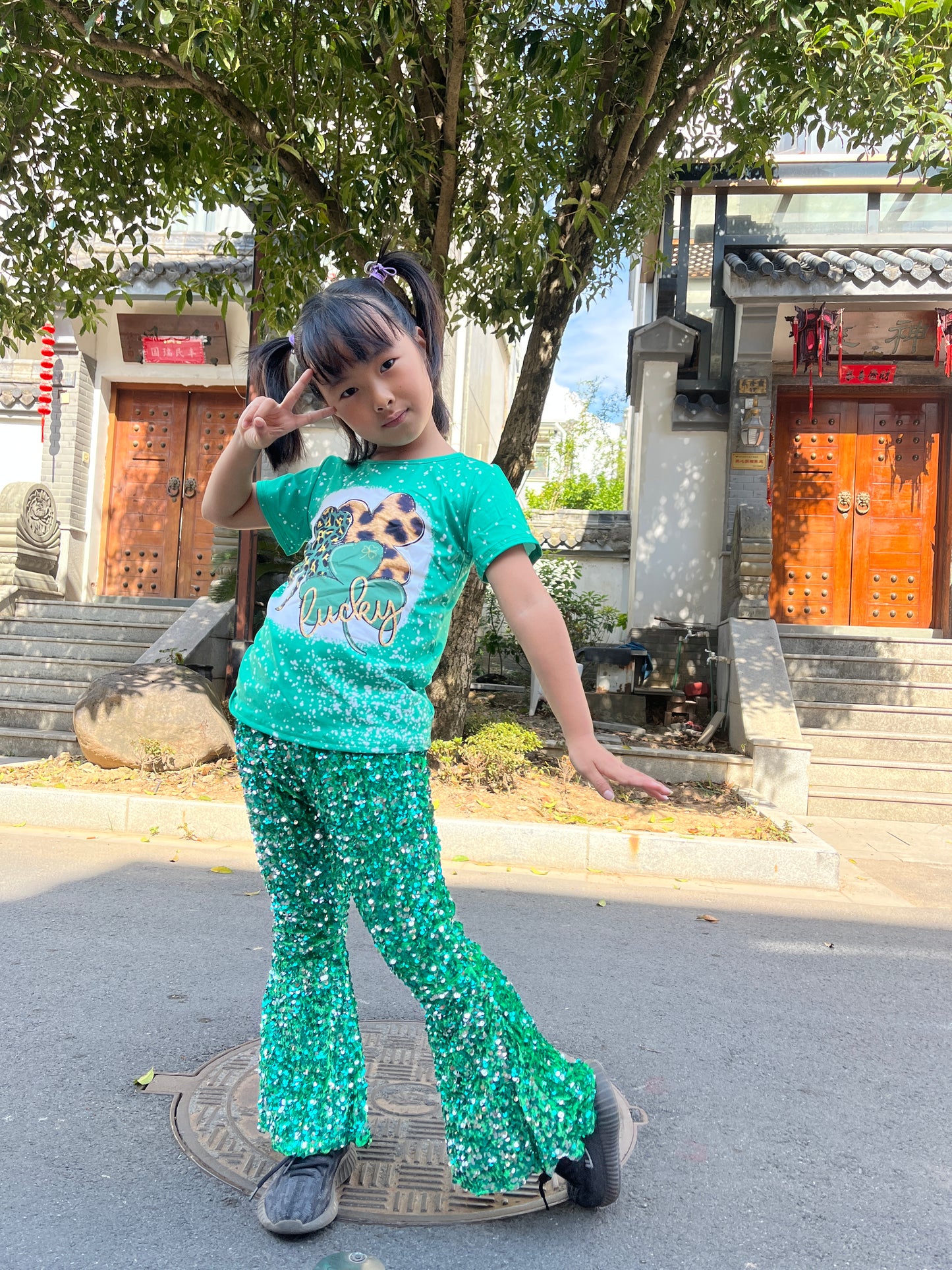 Girls St. Patrick's top sequins bell pants outfits GSPO0401