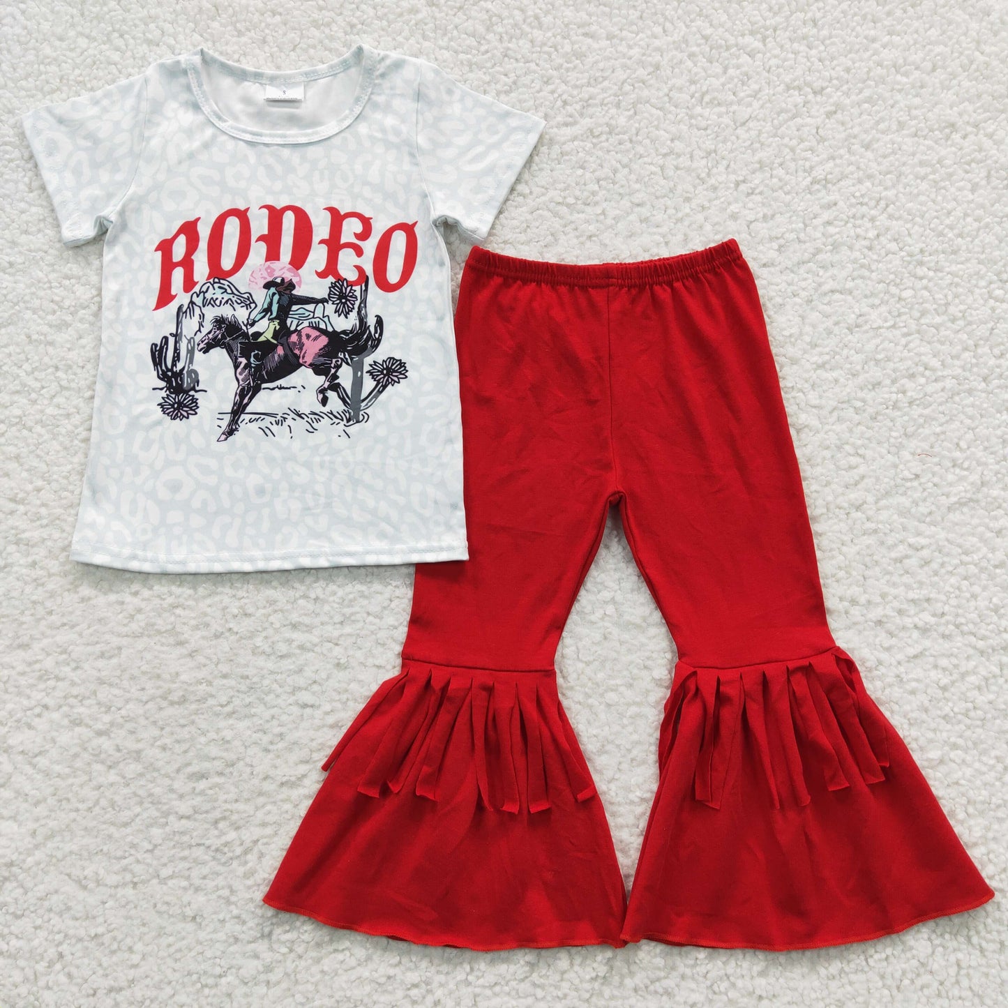 5 Colors Rodeo Western Print Bell Pants Girls Clothes Set