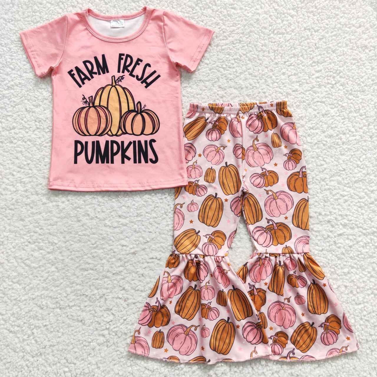 6 Styles Fall Pumpkin Print Bell Pants Girls Clothes Set Sisters Wear