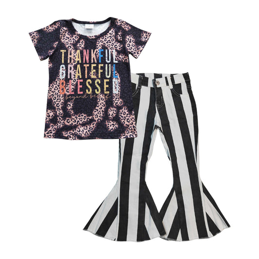 GSPO0661 Thankful grateful blessed black leopard top black stripes denim jeans outfits