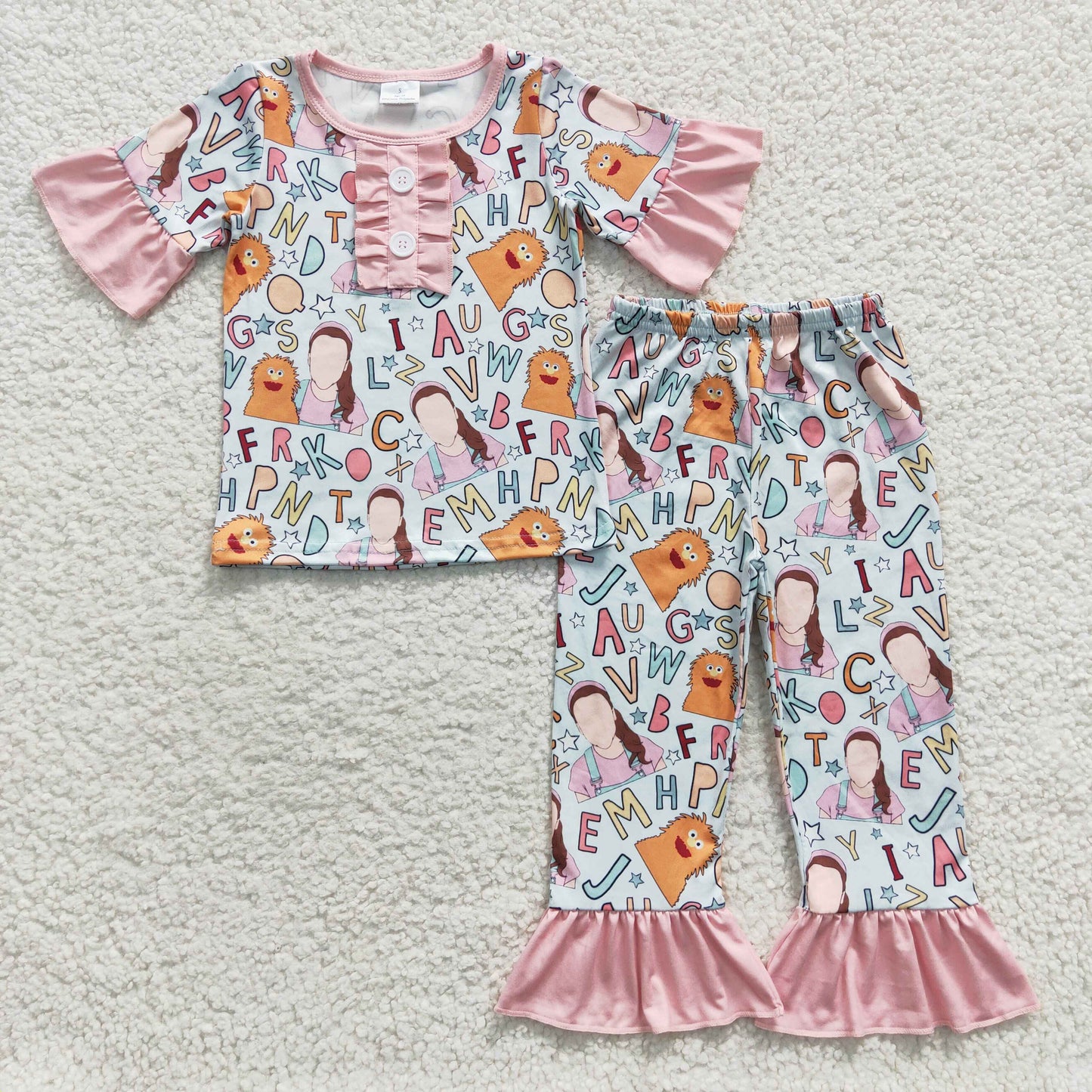 GSPO0669 Pink cartoon teacher print girls pajamas