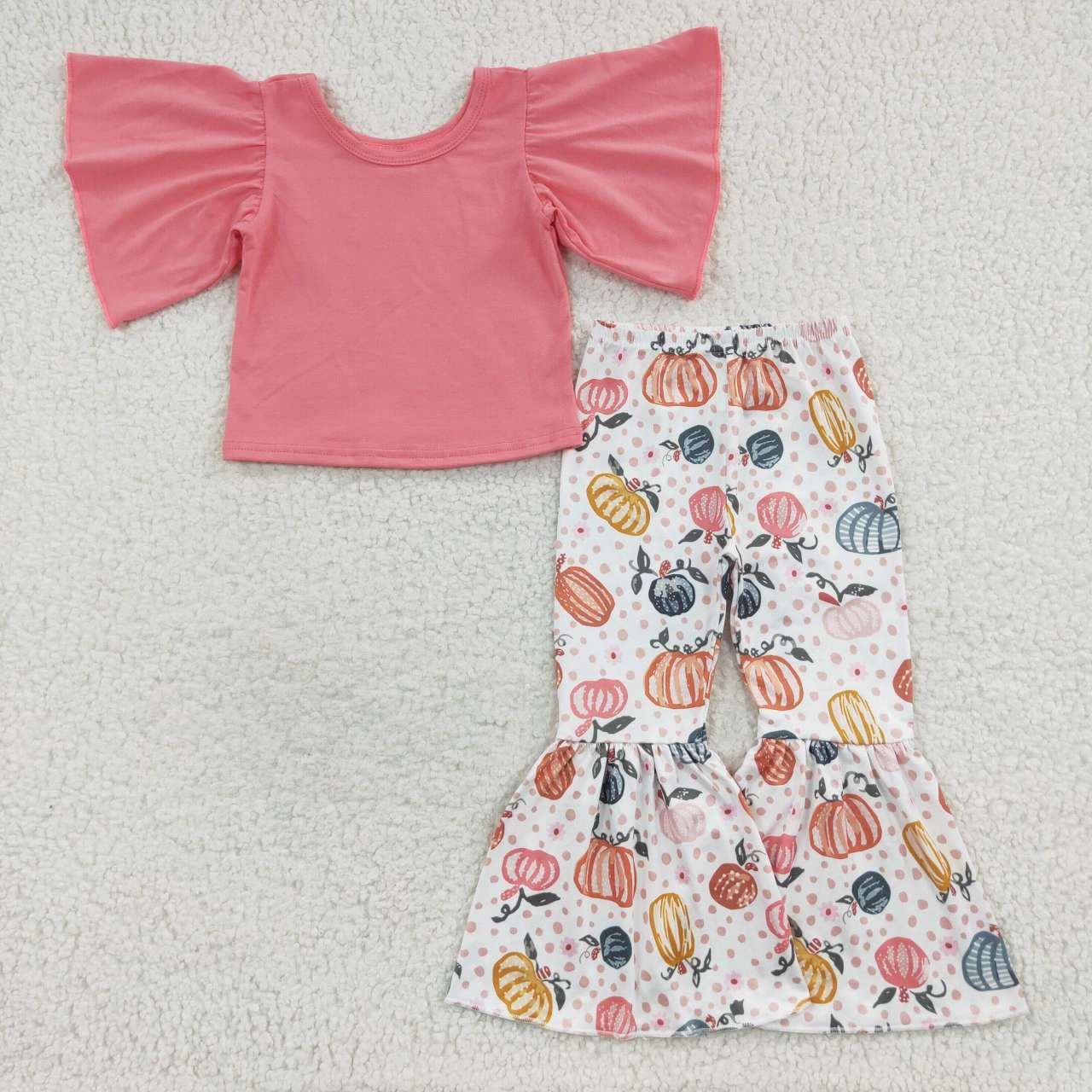 GSPO0670 Girls cotton top fall pumpkin bell bottom pants outfits