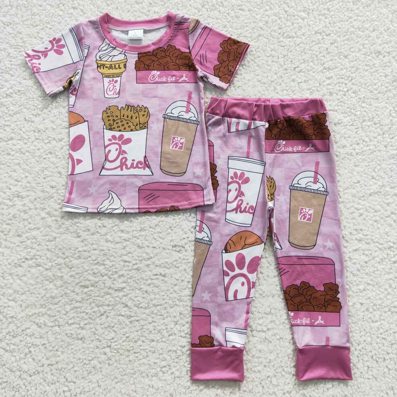 GSPO0696 Pink chicken design girls short sleeve pajamas