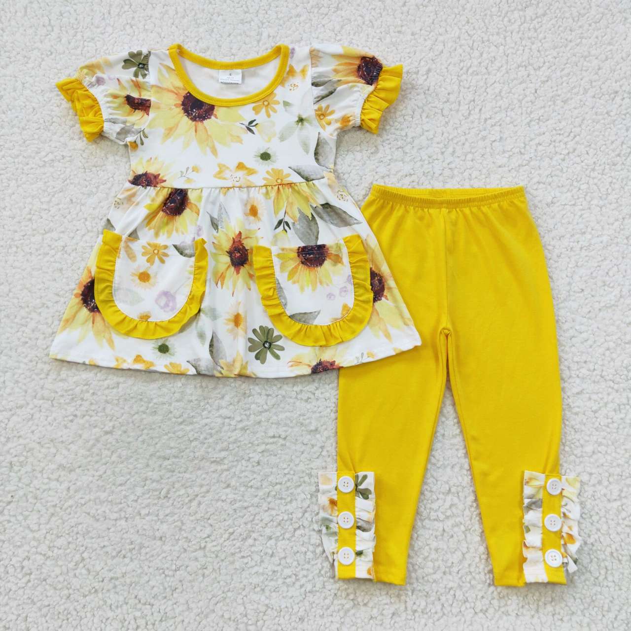 GSPO0755 Sunflowers tunic pockets top legging pants girls clothes set