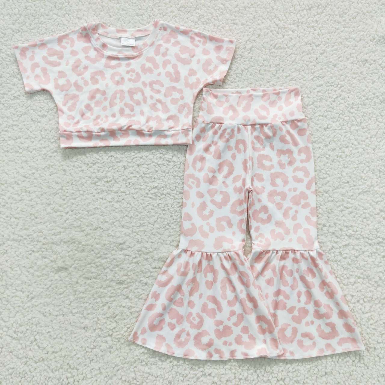 GSPO0780 Pink leopard print bell pants girls clothes set