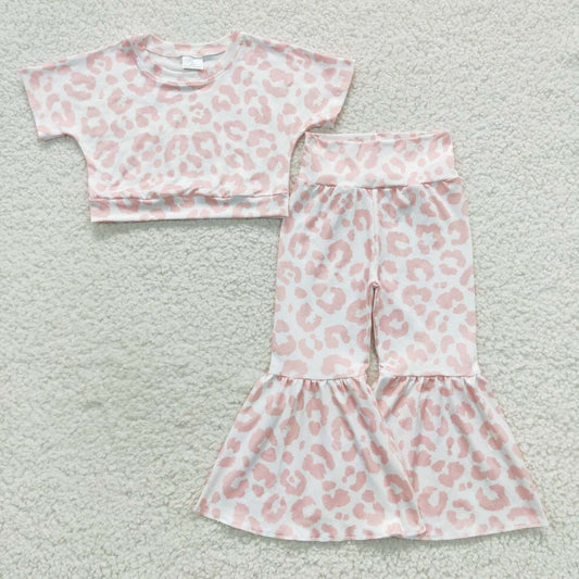 GSPO0780 Pink leopard print bell pants girls clothes set