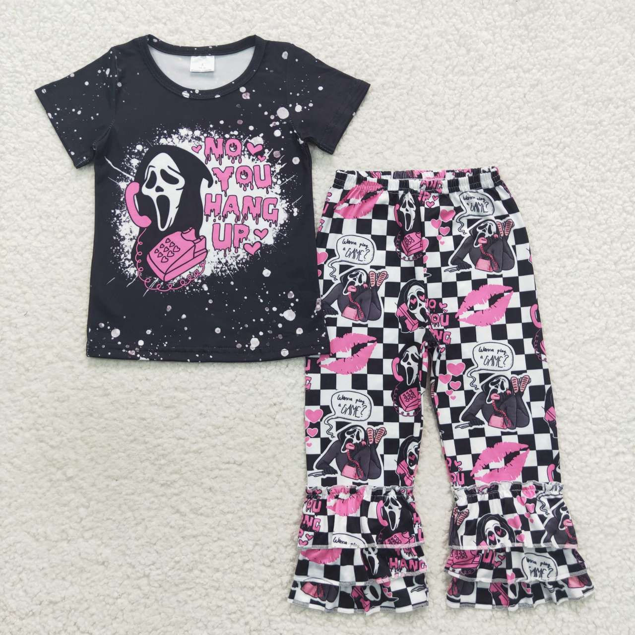 GSPO0797 No you hang up girls black pink Halloween clothes set