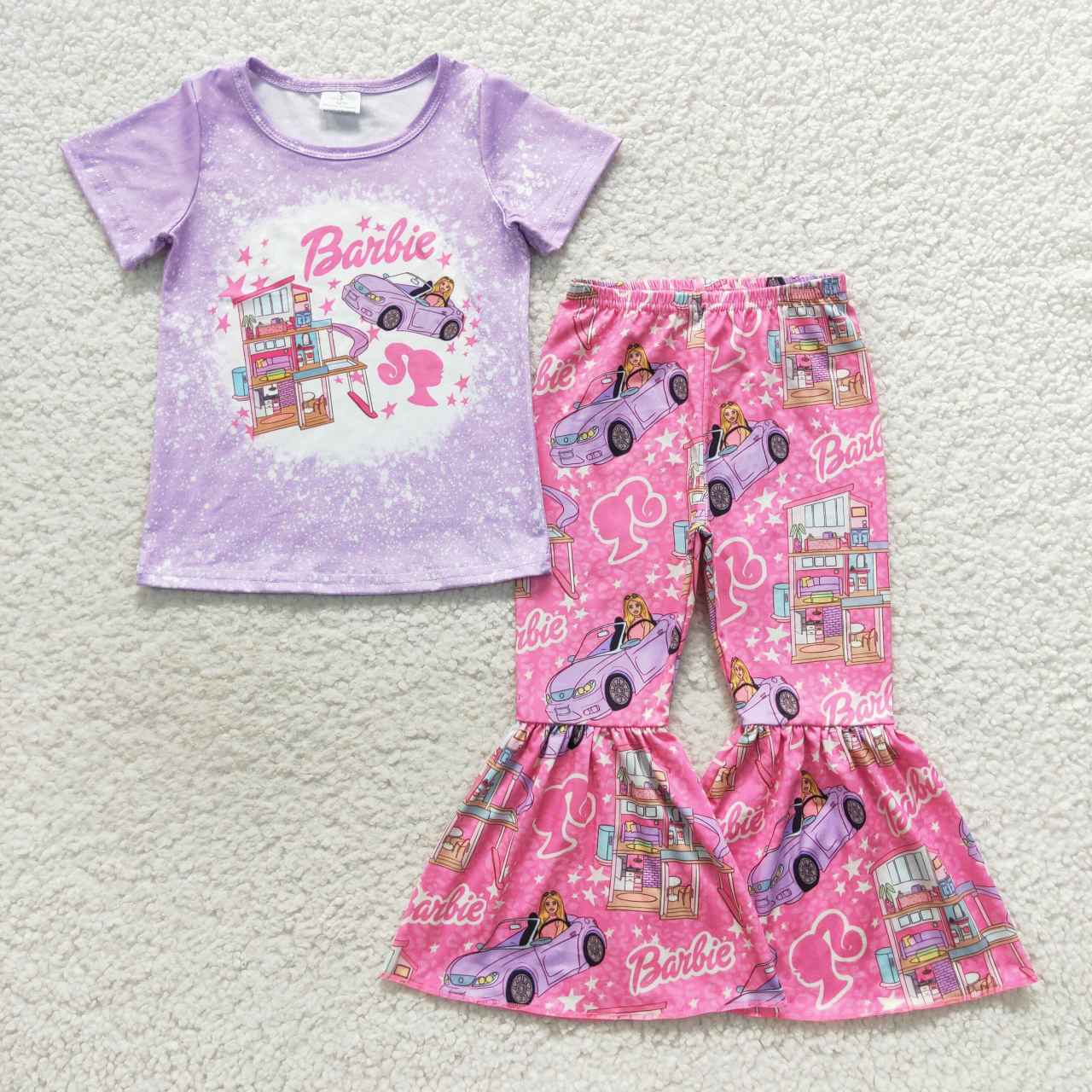 GSPO0798 Pink BA print girls bell pants clothes set
