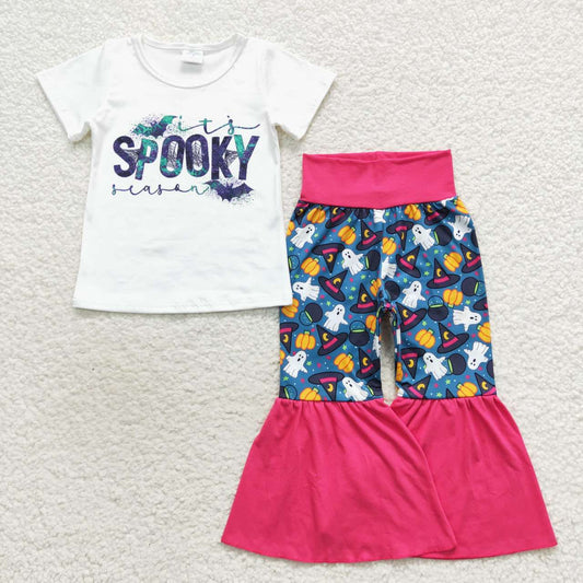 GSPO0800 Spooky pumpkin ghost print girls bell pants Halloween clothes set