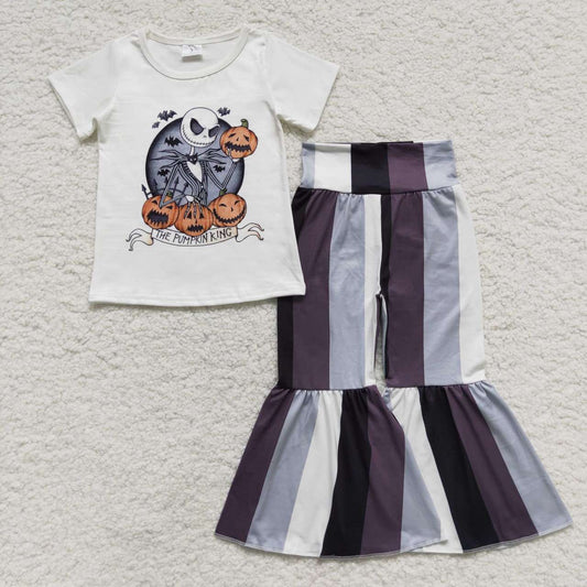 GSPO0812 Halloween pumpkin print girls bell pants clothes set