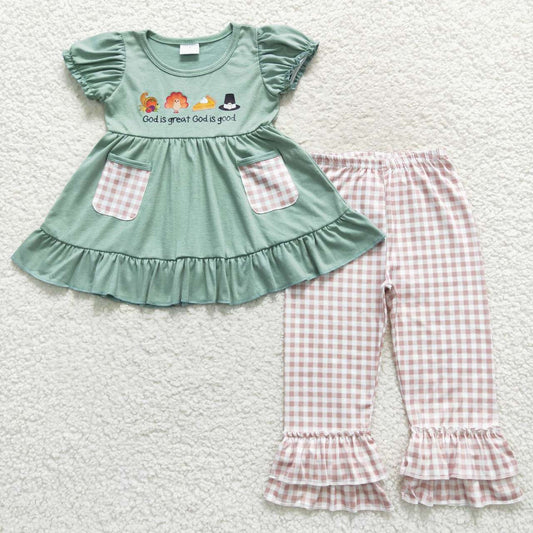 USA-Shop GSPO0827 God is great God is good vinly girls Thanksgiving clothes set