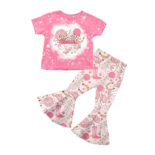 (Pre-order)GSPO0857 Cowgirl pink girls western clothes set
