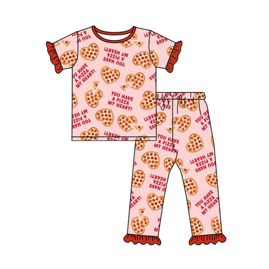 (Pre-order)GSPO0886 You Have A Pizza My Heart Print Pink Pajamas Clothes Set