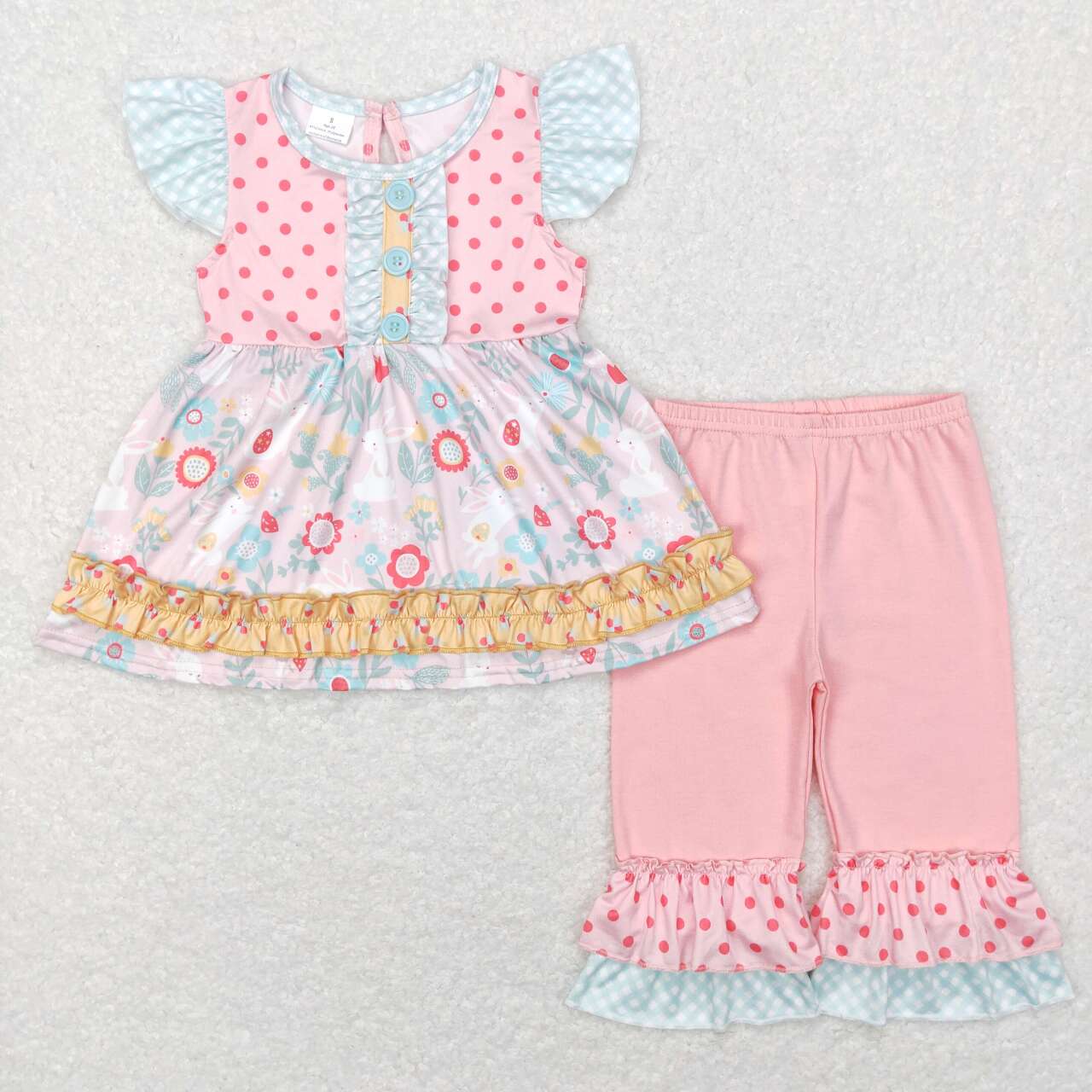 Pink Flowers Bunny Print Sisters Easter Matching Clothes