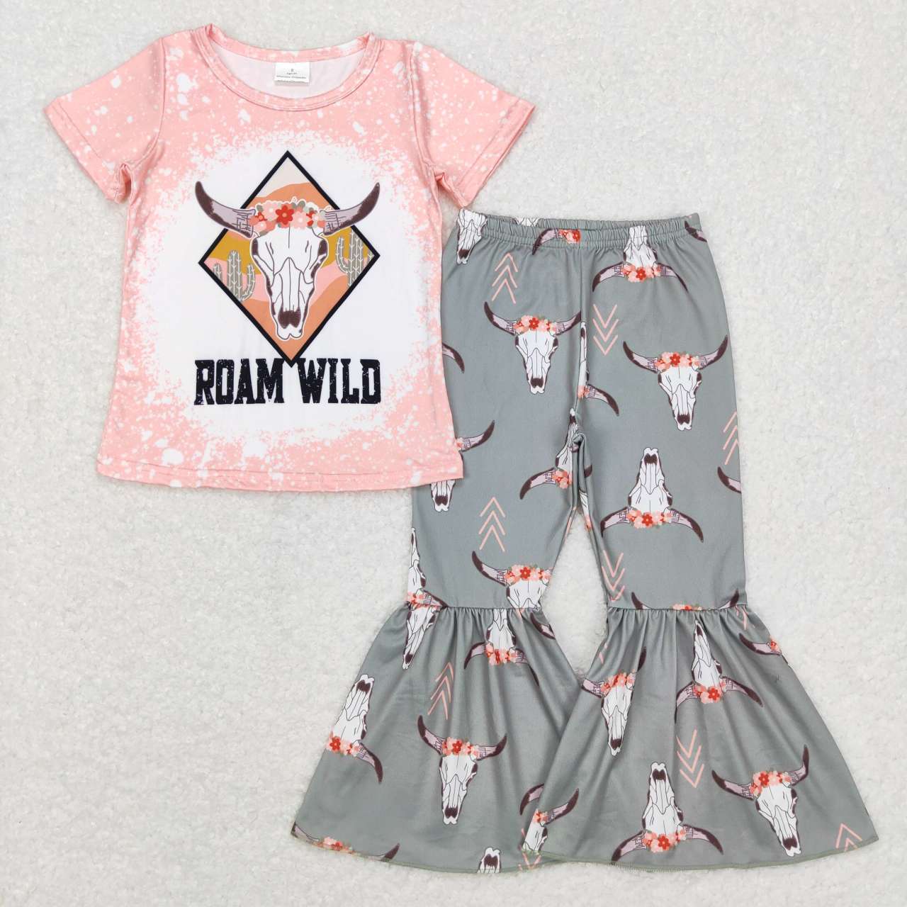 7 Colors Cow Skull Western Print Bell Pants Girls Clothes Set