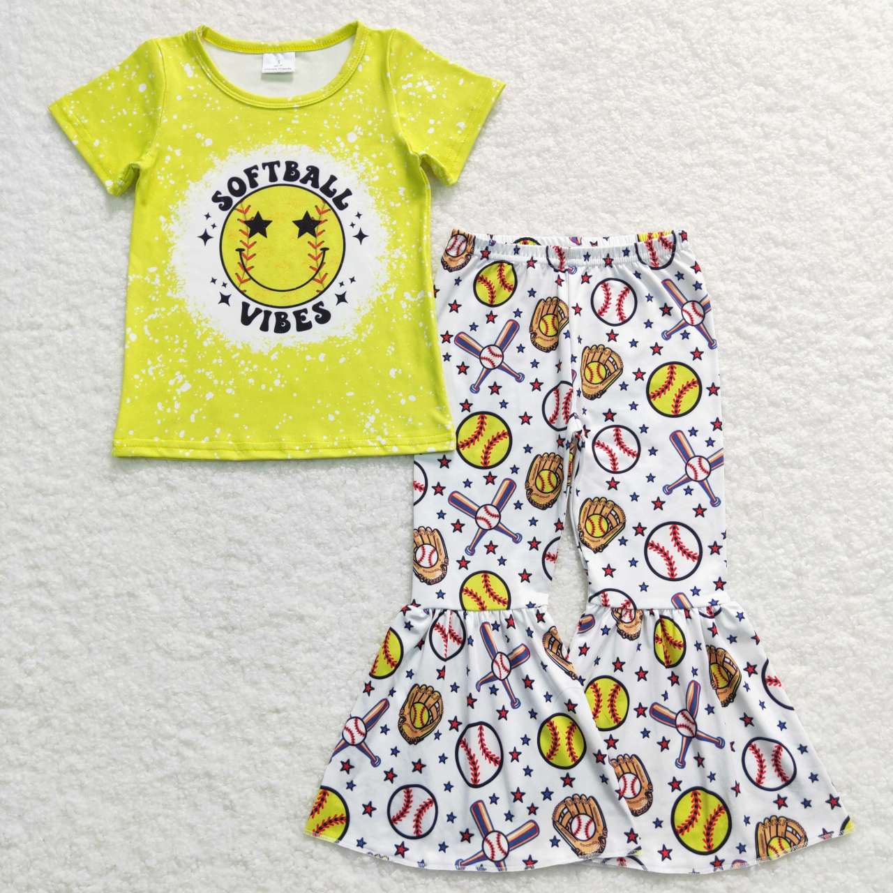 GSPO0936 Softball Vibes Bell Pants Girls Clothes Set