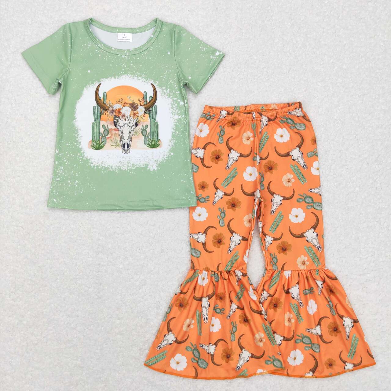 7 Colors Cow Skull Western Print Bell Pants Girls Clothes Set