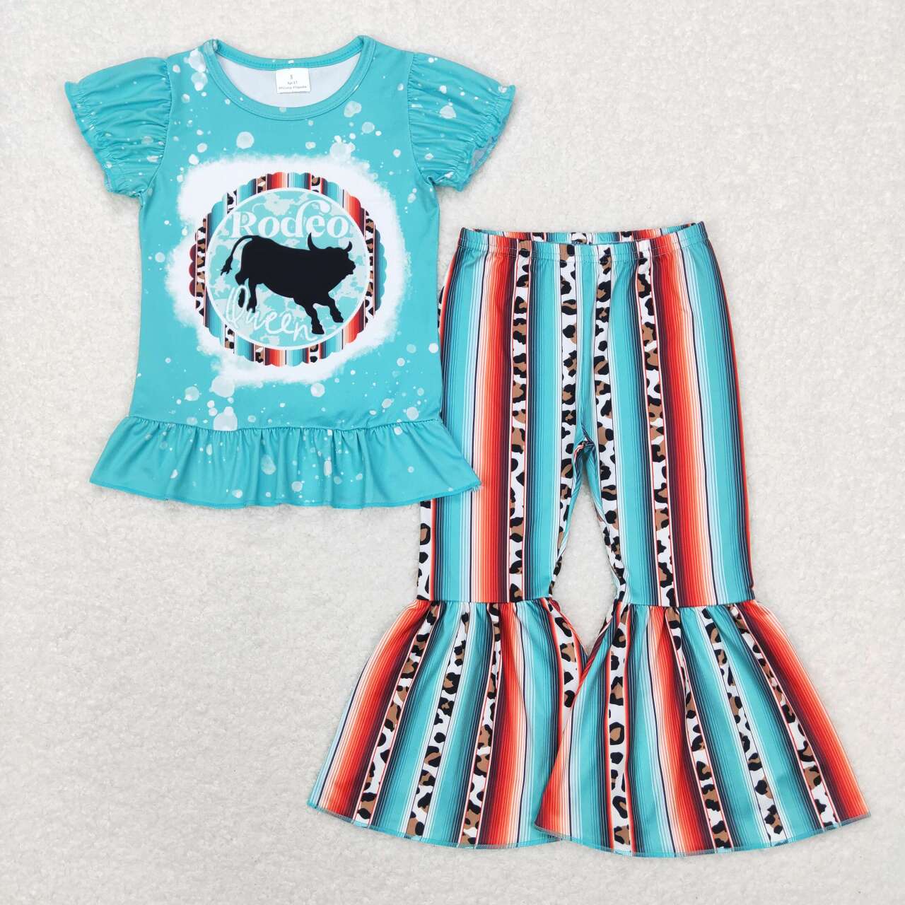 GSPO1051 Aqua Rodeo Qween Print Girls Western Clothes Set