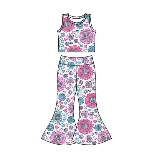 (Pre-order)GSPO1119 Flowers Heart Print Girls Clothes Set