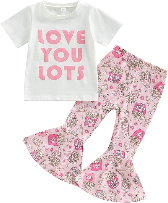 (Pre-order)GSPO1121 LOVE YOU LOTS Print Girls Valentine's Clothes Set