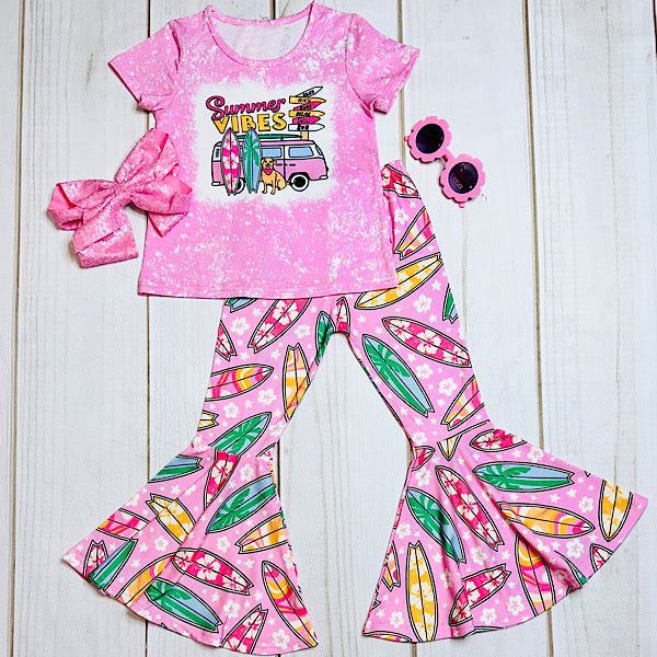 (Pre-order)GSPO1151 Summer Vibes Surfboard Print Girls Clothes Set