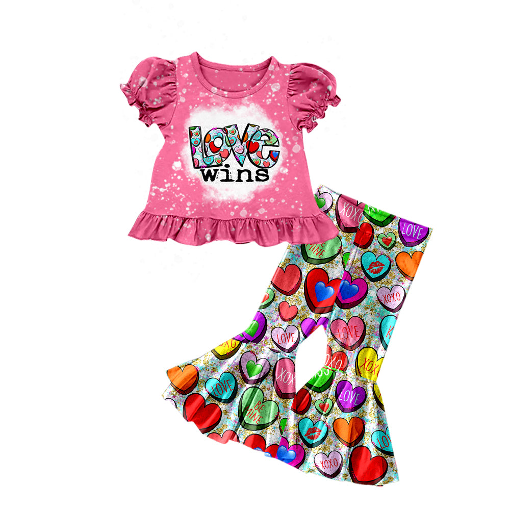 (Pre-order)GSPO1153 Love Wins Colorful Heart Print Girls Valentine's Clothes Set