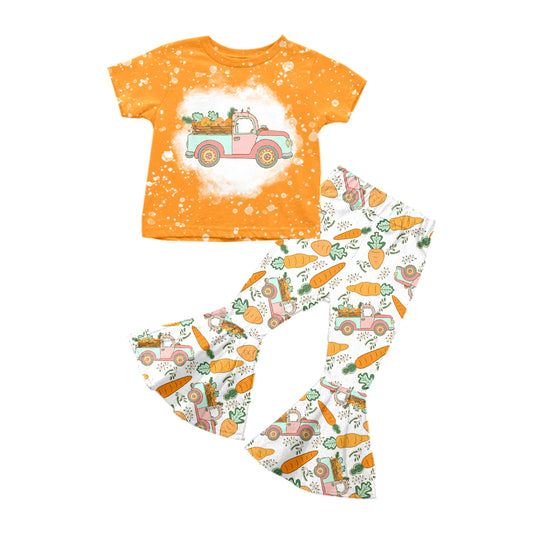 (Pre-order)GSPO1231  Truck Carrot Print Girls Easter Cothes Set